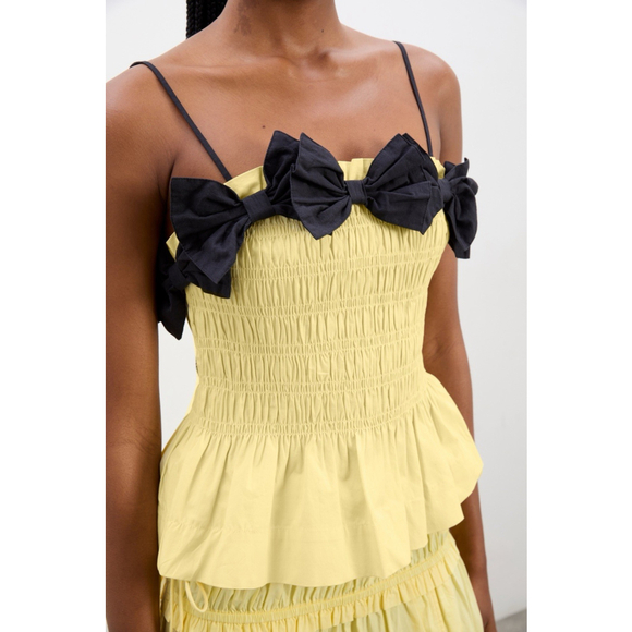 Damson Madder Bea Yellow Black Women's Bow Cami Peplum Organic Cotton UK 12 US 8 - Picture 4 of 13